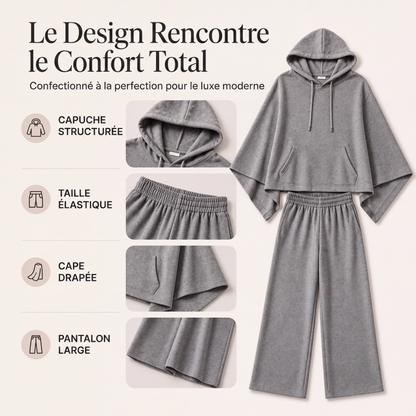 Ensemble cape à capuche ample et pantalon large pour femme