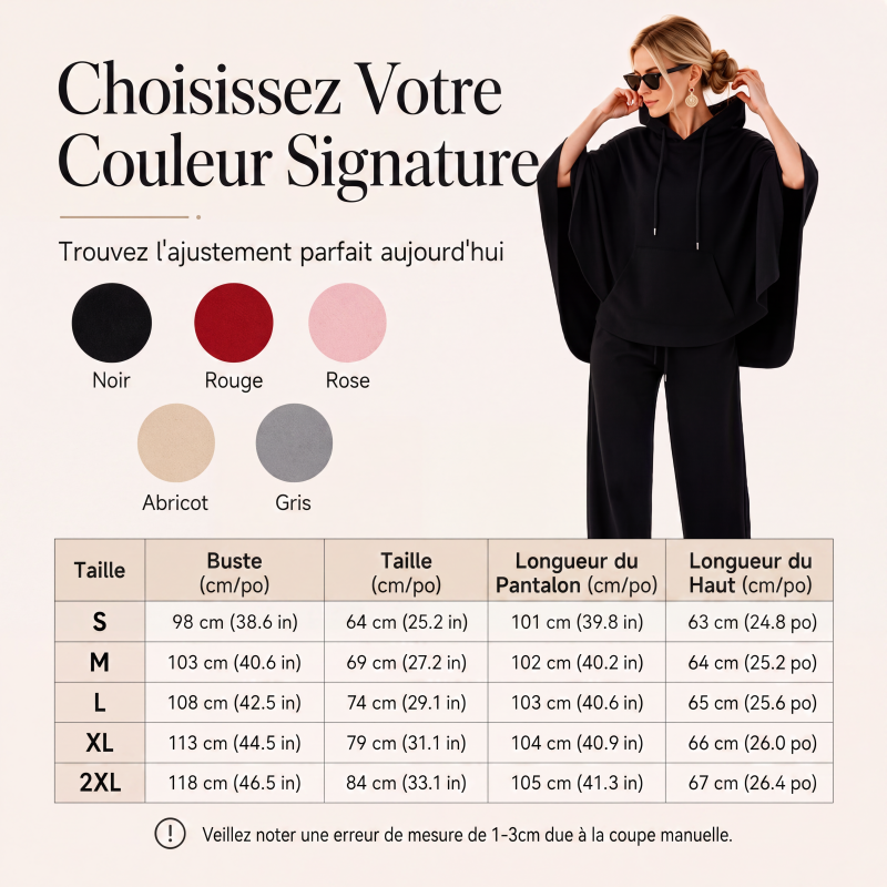 Ensemble cape à capuche ample et pantalon large pour femme