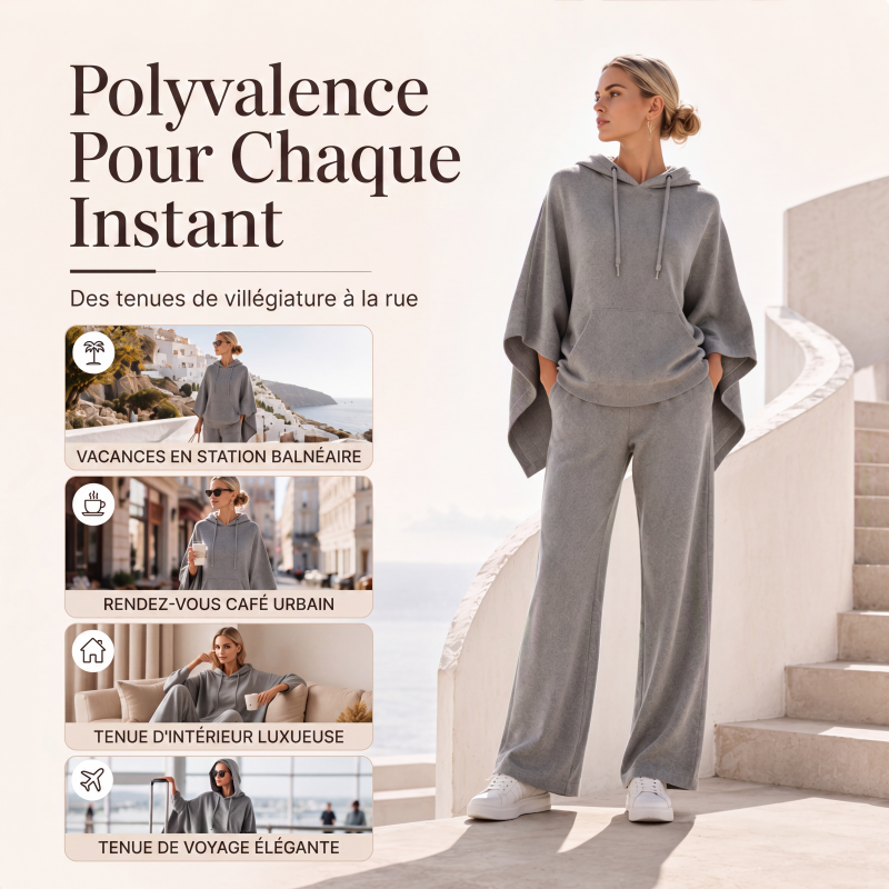 Ensemble cape à capuche ample et pantalon large pour femme
