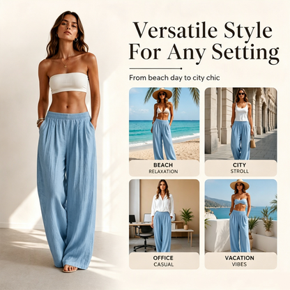 🌸Promotion exceptionnelle : 50 % de réduction👖 Pantalon femme à taille élastique et jambes larges – Coupe ample et flatteuse pour un confort et un style au quotidien 🤍