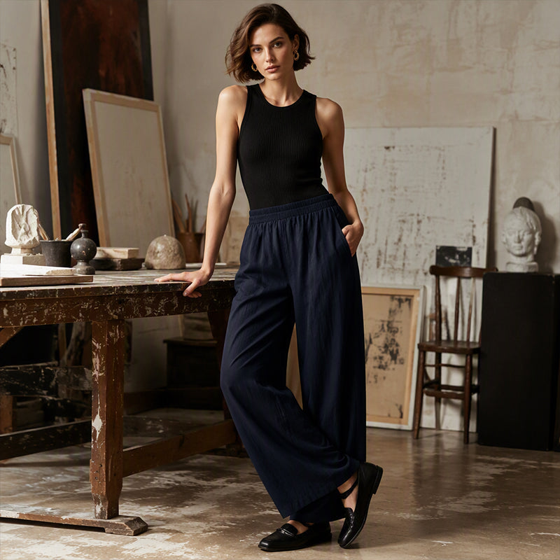 🌸Promotion exceptionnelle : 50 % de réduction👖 Pantalon femme à taille élastique et jambes larges – Coupe ample et flatteuse pour un confort et un style au quotidien 🤍