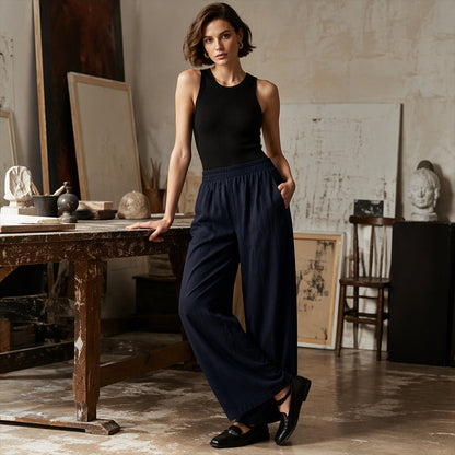 🌸Promotion exceptionnelle : 50 % de réduction👖 Pantalon femme à taille élastique et jambes larges – Coupe ample et flatteuse pour un confort et un style au quotidien 🤍