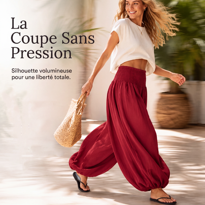 Pantalon sarouel décontracté pour femme avec taille élastique froncée