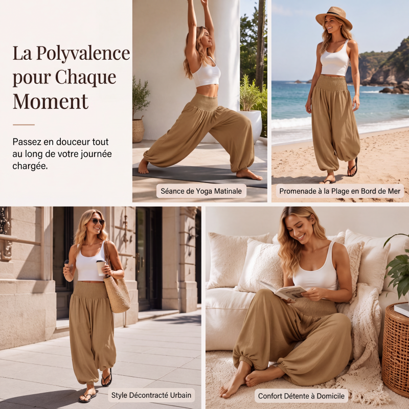 Pantalon sarouel décontracté pour femme avec taille élastique froncée