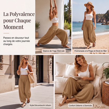Pantalon sarouel décontracté pour femme avec taille élastique froncée