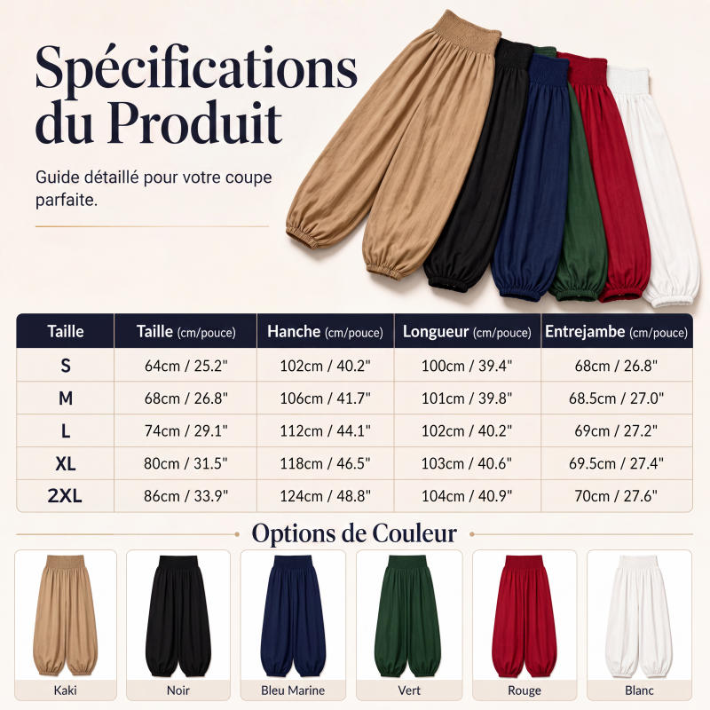 Pantalon sarouel décontracté pour femme avec taille élastique froncée