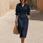 Robe-chemise midi pour femme, à revers et poches