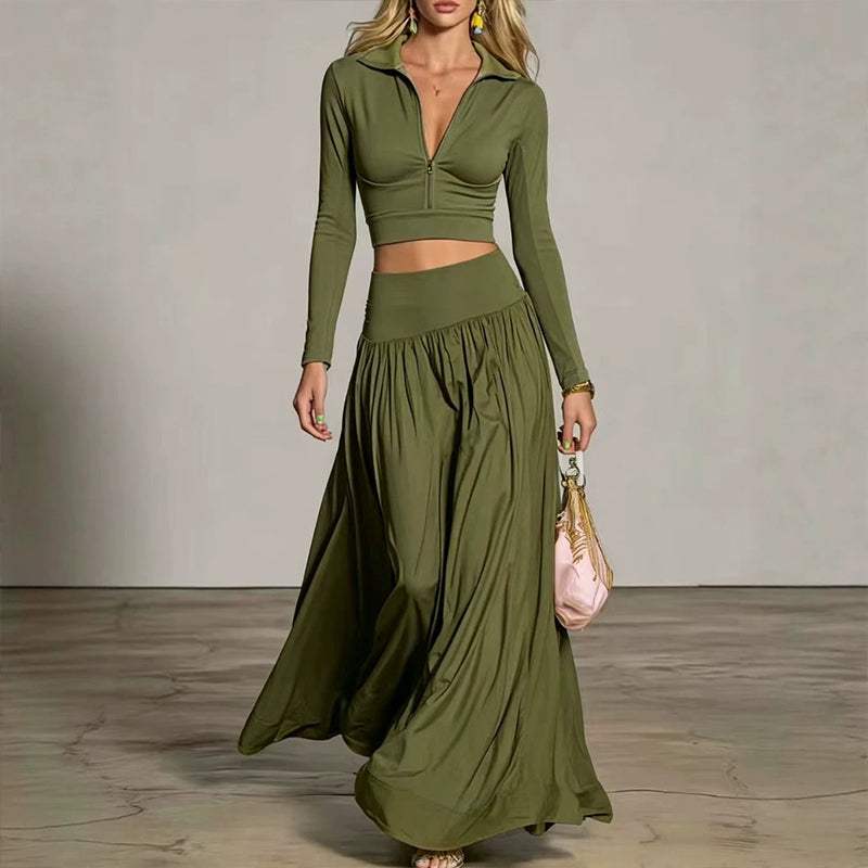 Ensemble top court et jupe longue pour femme