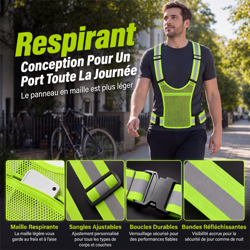 🦺 50% DE RÉDUCTION! 🏃 Gilet réfléchissant haute visibilité – Ajustable, léger & poche intégrée – Sécurité optimale pour la course, le vélo et les déplacements 🌙