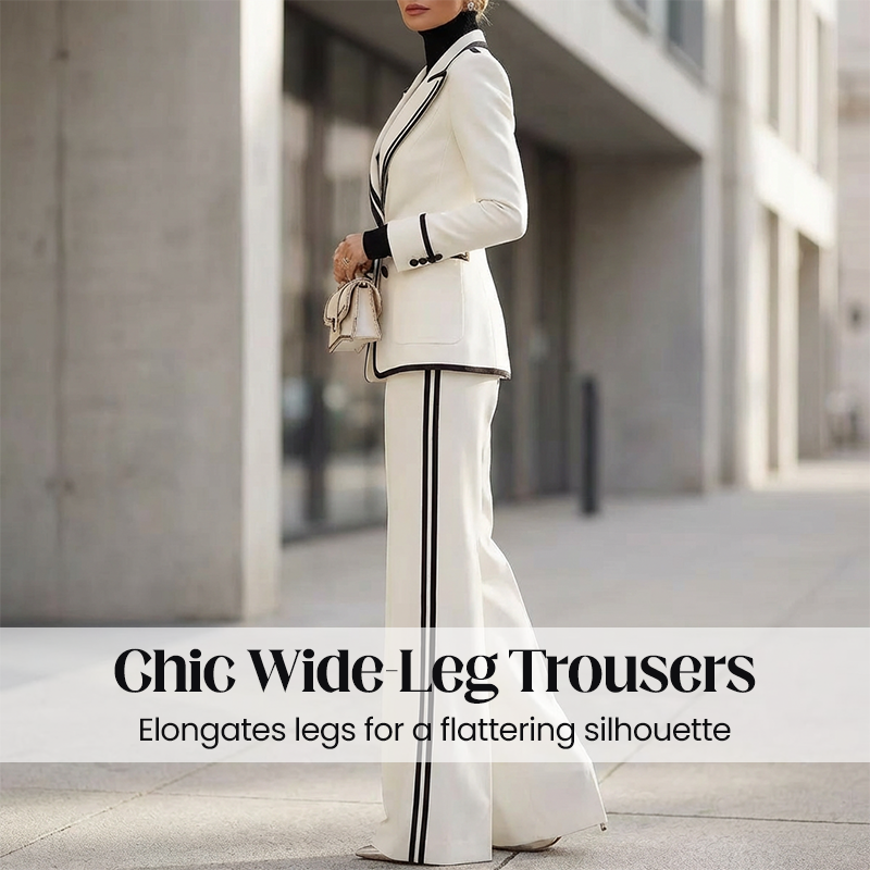 ✨Nouveautés et offres spéciales – Ensemble blazer et pantalon à bordures contrastées pour femme