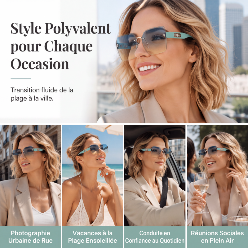🕶️ -50% ! ✨ Lunettes de Soleil Carrées Sans Bord pour Femmes – Résine HD UV400 & Métal – Design Oversize avec Perles Décoratives pour Look Urbain Chic 💎