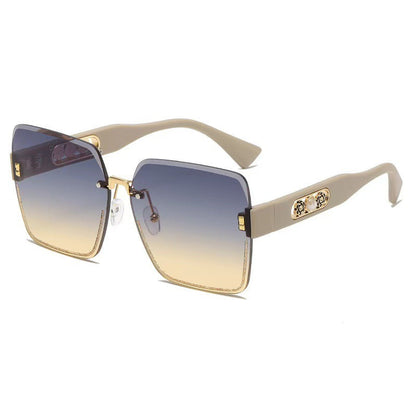 🕶️ -50% ! ✨ Lunettes de Soleil Carrées Sans Bord pour Femmes – Résine HD UV400 & Métal – Design Oversize avec Perles Décoratives pour Look Urbain Chic 💎