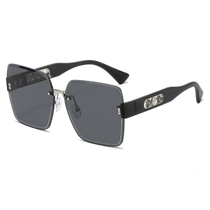 🕶️ -50% ! ✨ Lunettes de Soleil Carrées Sans Bord pour Femmes – Résine HD UV400 & Métal – Design Oversize avec Perles Décoratives pour Look Urbain Chic 💎