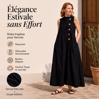 Robe longue chic sans manches à boutons pour femme
