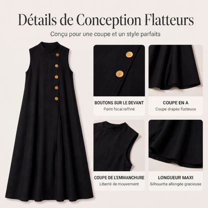 Robe longue chic sans manches à boutons pour femme