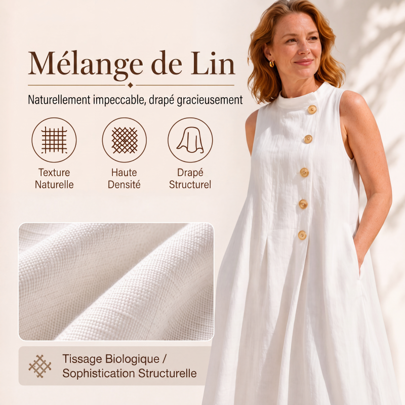 Robe longue chic sans manches à boutons pour femme