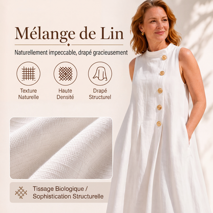 Robe longue chic sans manches à boutons pour femme