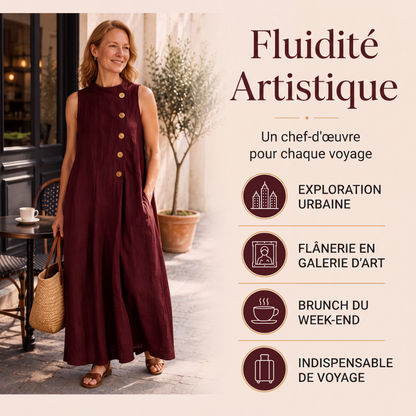 Robe longue chic sans manches à boutons pour femme