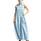 Robe longue chic sans manches à boutons pour femme