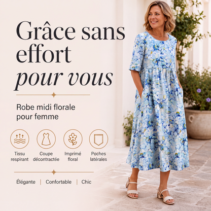 Robe imprimée à manches courtes pour femme avec poches