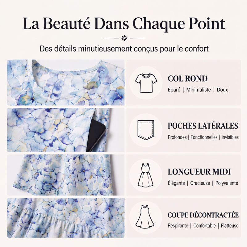 Robe imprimée à manches courtes pour femme avec poches