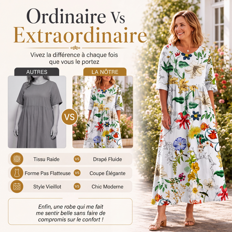 Robe imprimée à manches courtes pour femme avec poches