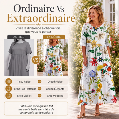 Robe imprimée à manches courtes pour femme avec poches