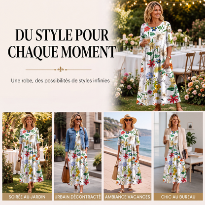 Robe imprimée à manches courtes pour femme avec poches
