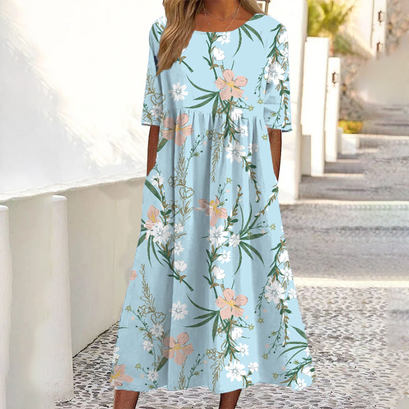 Robe imprimée à manches courtes pour femme avec poches