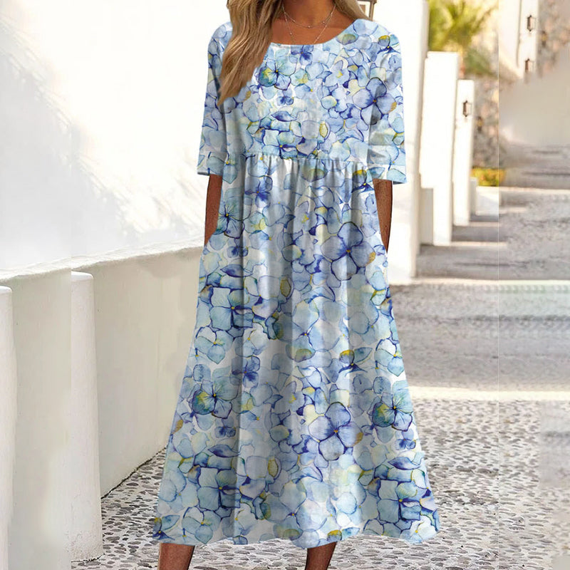 Robe imprimée à manches courtes pour femme avec poches