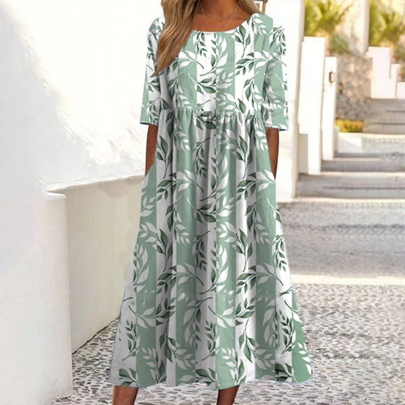Robe imprimée à manches courtes pour femme avec poches