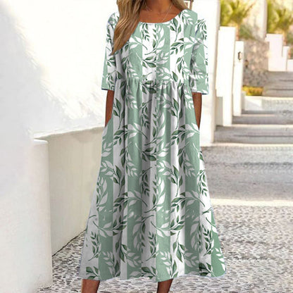 Robe imprimée à manches courtes pour femme avec poches
