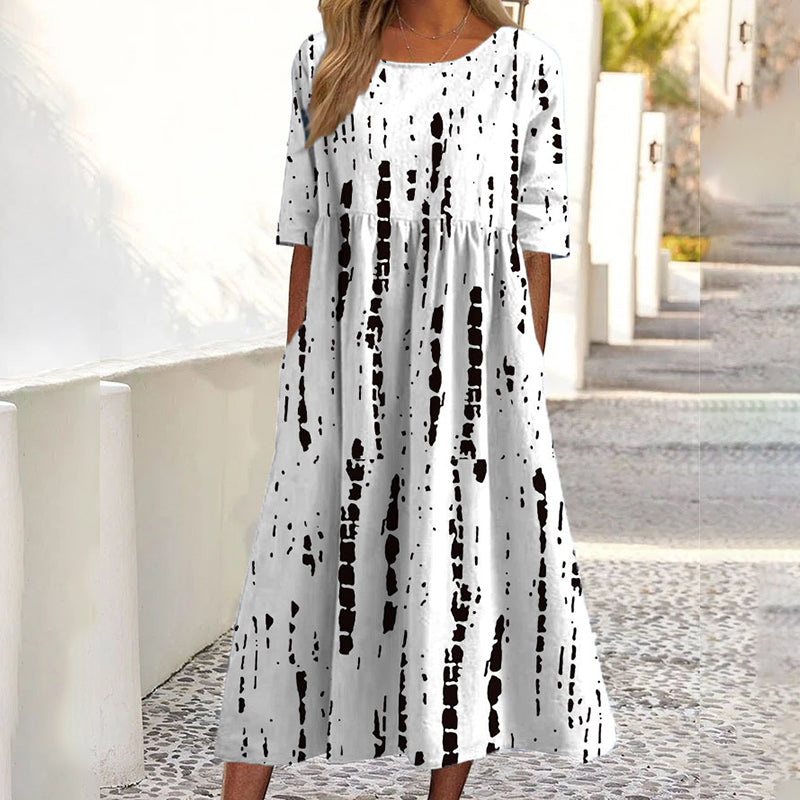 Robe imprimée à manches courtes pour femme avec poches