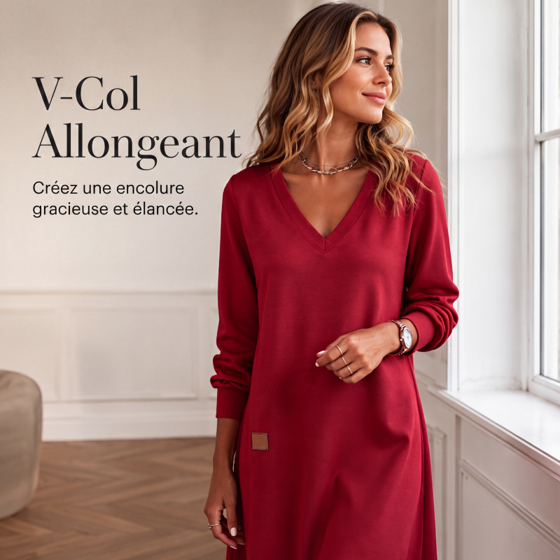 Robe mi-longue à col V flatteuse
