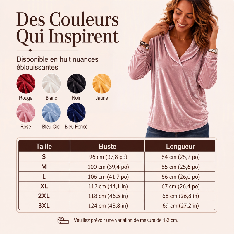 Haut élégant en velours à col V pour femme