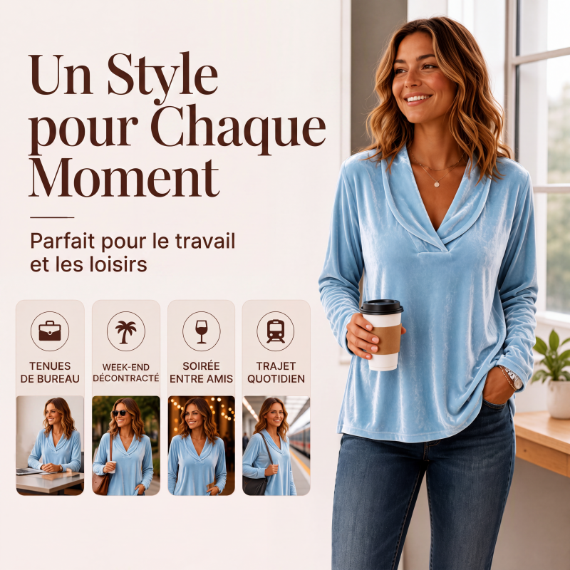 Haut élégant en velours à col V pour femme