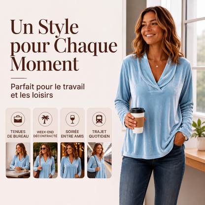 Haut élégant en velours à col V pour femme