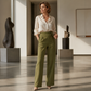 Pantalon droit taille haute avec cordon de serrage pour femme
