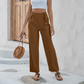 Pantalon droit taille haute avec cordon de serrage pour femme