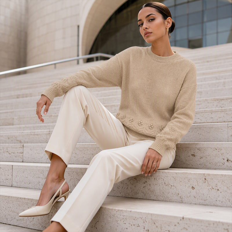 Pull en maille torsadée à col rond pour femme