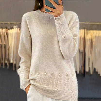 Pull en maille torsadée à col rond pour femme