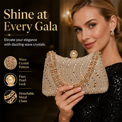 💎 50% DE RÉDUCTION! 👗 Pochette de Soirée Élégante – Fermoir perle, strass haute densité & chaîne amovible – 3-en-1 main/épaule pour mariages et galas ✨