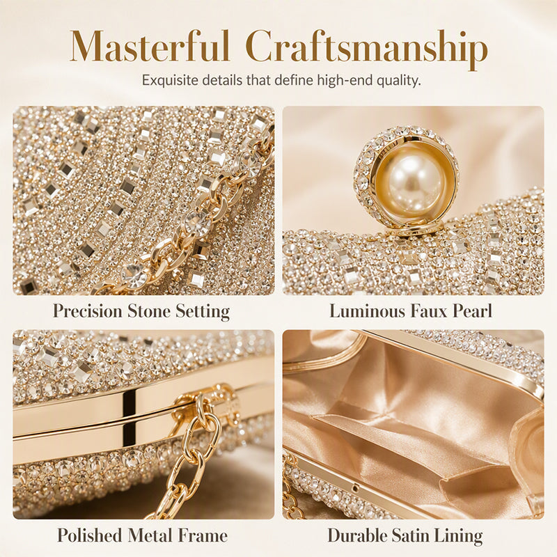 💎 50% DE RÉDUCTION! 👗 Pochette de Soirée Élégante – Fermoir perle, strass haute densité & chaîne amovible – 3-en-1 main/épaule pour mariages et galas ✨