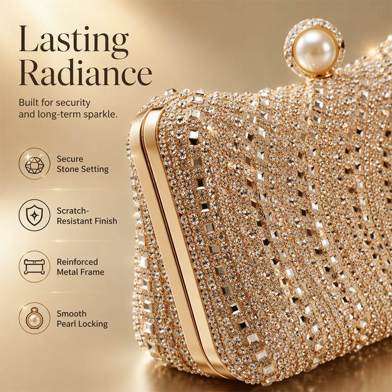 💎 50% DE RÉDUCTION! 👗 Pochette de Soirée Élégante – Fermoir perle, strass haute densité & chaîne amovible – 3-en-1 main/épaule pour mariages et galas ✨