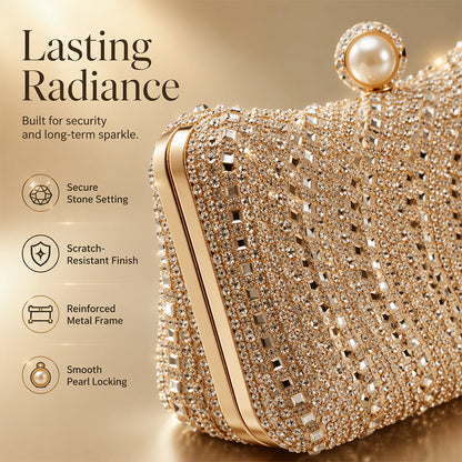 💎 50% DE RÉDUCTION! 👗 Pochette de Soirée Élégante – Fermoir perle, strass haute densité & chaîne amovible – 3-en-1 main/épaule pour mariages et galas ✨