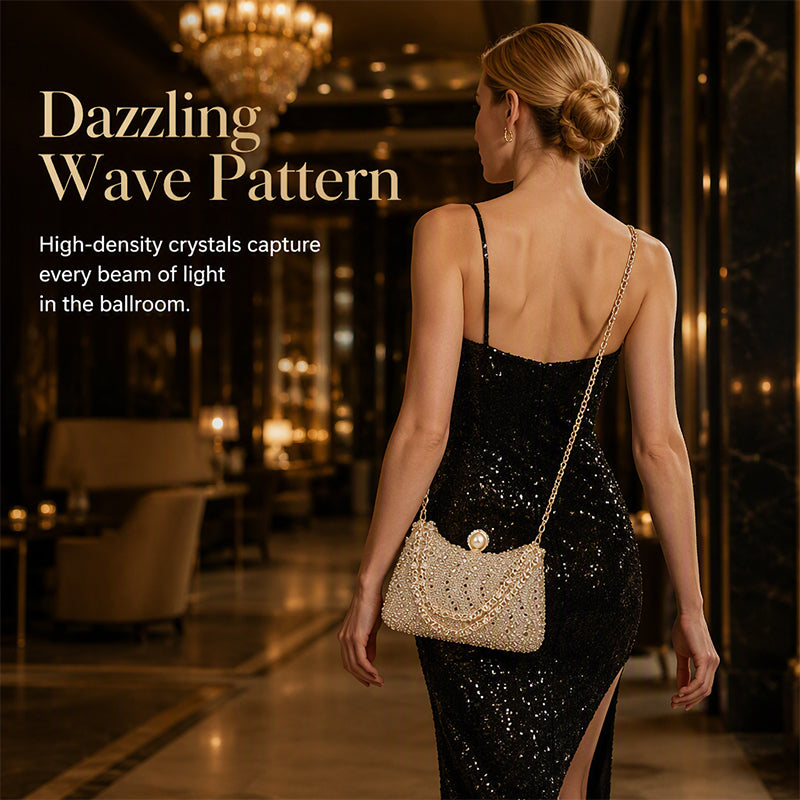 💎 50% DE RÉDUCTION! 👗 Pochette de Soirée Élégante – Fermoir perle, strass haute densité & chaîne amovible – 3-en-1 main/épaule pour mariages et galas ✨