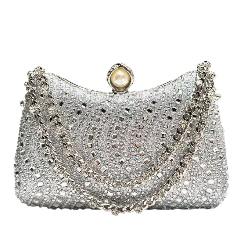 💎 50% DE RÉDUCTION! 👗 Pochette de Soirée Élégante – Fermoir perle, strass haute densité & chaîne amovible – 3-en-1 main/épaule pour mariages et galas ✨