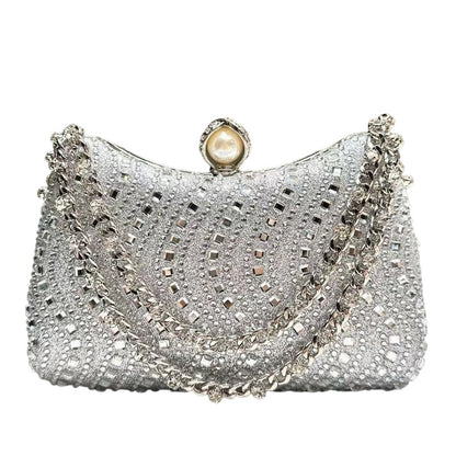 💎 50% DE RÉDUCTION! 👗 Pochette de Soirée Élégante – Fermoir perle, strass haute densité & chaîne amovible – 3-en-1 main/épaule pour mariages et galas ✨