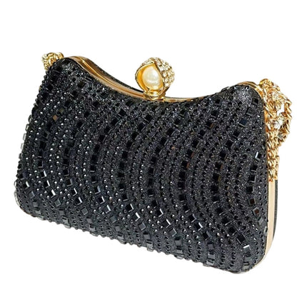 💎 50% DE RÉDUCTION! 👗 Pochette de Soirée Élégante – Fermoir perle, strass haute densité & chaîne amovible – 3-en-1 main/épaule pour mariages et galas ✨