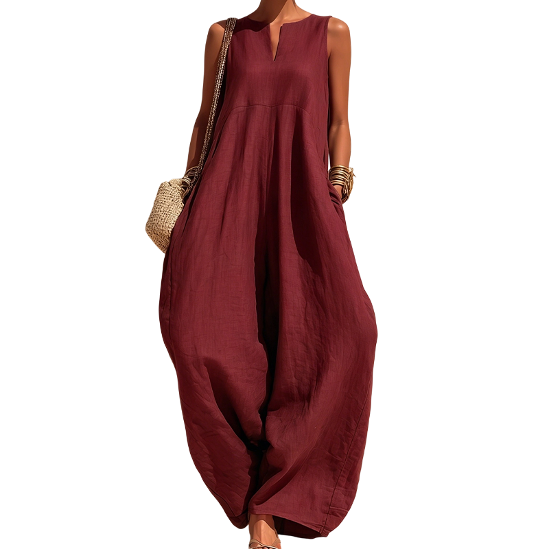 📢📢-50% ! 🍃 Combinaison Femme Sans Manches Col V Jambe Large avec Poches🤍✨